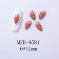 Detail of 6x11mm resin ice cream cone nail art charms on a white manicure display tip - Strawberry Ice Cream MZH-9581
