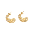 Elegant gold C-shaped hoop earrings featuring sparkling rhinestones in a sleek metal finish - Twisted C-Shape Water Wave Style (3#)