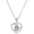 Silver double heart projection necklace with cubic zirconia and 100 languages stone - Double Heart Style / Silver