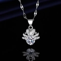Silver plated necklace featuring a round cut faux gemstone in a floral petal pendant - Xl-137 [with Four-leaf Clover Chain]