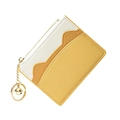 Mini faux leather card holder in yellow and white colorblock with a gold keychain - Yellow