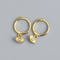 Gold plated S925 silver hoop earrings with blue stone evil eye charms and fine texture - 925 Silver / Gold