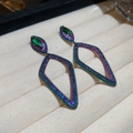 Emerald green zircon drop earrings featuring vibrant multi-colored pavé stones design - Hollow Rhombus Style (24#) / Green