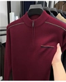 Men's half-zip mock neck sweater in burgundy with ribbed chest texture and warm knit - M / Burgundy
