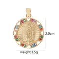 Golden round Virgin Mary pendant with colorful zircon stones on white background - Colorful Zirconia Round Heart Virgin Mary D2017JC