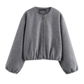 Women's casual grey soft bomber jacket with front zipper and felted texture, flat lay view - XS / Gray