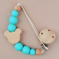 Pacifier clip with turquoise silicone beads and a cute wooden bear motif on light background - Teal(1#)