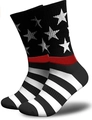 Detail of American flag pattern crew socks with black stars and red white stripes - One Size / Red & Black