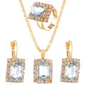 Elegant gold multi-layer pearl necklace and crystal earrings three-piece luxury set - Rectangle KC Gold White Style (2021)