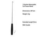 3-section telescopic cat wand with black foam handle and elastic string, 95cm total length - Silver Telescopic Cat Wand / 【product Attributes】: This Product Is A 【3-section Telescopic Cat Toy】 With A 【black Foam Handle】. The Handle Appears To Be Made Of Metal And Includes A Transparent Elastic Cord And Hook. The Image Indicates Its Dimensions When Folded Are 38*3cm And Its Fully Extended Length Reaches 95cm. It Is Lightweight Weighing Approximately 22g. 【visual Presentation】: The Image Uses A Left-image-right-text Layout With A Very Simple White Background Lacking Design Appeal. Image Quality Is [medium] The Product Image Is Clear But The Lighting Is Harsh. Aesthetic Appeal Is [low] Overall Score Is [5.8] The Main Problem Being The Purely Text-heavy Layout Resulting In Insufficient Visual Appeal And A Lack Of Context. 【text Content】: The To_translate Group Contains The Product Name And Key Parameters Such As Size Weight And Features. It Needs To Be Translated Deduplicated And Reformatted. 【logistics Tags】: None. 【infringement Risk】: None. 【product Parameters】: Number Of Telescopic Sections: 3; Folded Length: 38cm; Extended Total Length: 95cm; Weight: 22g; Accessories: With Handle.