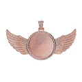 Sublimation angel wing heart pendant in rose gold finish with sparkling rhinestones - X459-17 Rose Gold Round Wing Pendant Blank