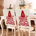 Set of 2 beige linen Christmas chair covers with red Merry Christmas reindeer print - Beige Red Word Tree Reindeer (YT01-22)