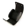 Portable black leather watch storage box with soft velvet interior and silver button - 1-Slot Style / Black