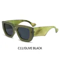 Olive green oversized square sunglasses with dark grey lenses and marble texture - Olive Green Frame Black Grey Lens