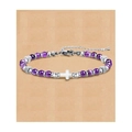 Bohemian 4mm purple natural stone bead bracelet with a silver stainless steel cross - Cross Pendant Style / With Card / Purple Crystal