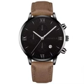 Orologio al quarzo uomo con cinturino in pelle marrone, quadrante nero e numeri romani - Cassa Nera Quadrante Nero Cinturino Marrone (4)