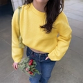 Jersey de punto amarillo para mujer con cuello redondo y manga larga de moda - S / Amarillo
