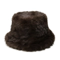 Close-up of a thick dark brown faux fur bucket hat with soft plush winter texture - M (56-58cm) / Coffee