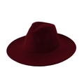 Detailed close-up of the wine red wool felt fedora showing a flat brim and crown - One Size / Burgundy