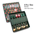 6-piece gold stainless steel Christmas cutlery set with Santa and tree charms in a gift box - Gold Figure A Spoon/Fork 6pcs Xmas Green Box