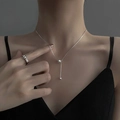 Silberne Zirkonia Schmetterling Kette mit Perlenquaste und Herzverschluss Ring - Silberne Geometrische Perlen