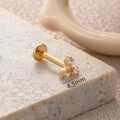 Titanium labret stud in gold finish featuring a three-stone zircon flower cluster 4.5mm - 4.5mm / Gold-Clear White