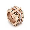 Rose gold multi-layered ring with roman numerals and pave crystal settings - US 7 / Multi-layer Pave Roman Numeral Style (KR103534-GC) / Rose Gold