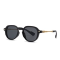 Retro narrow frame sunglasses in black with stylish gold metal temples and dark lenses - C1 Black Frame Grey Lens