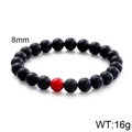 Elastic beaded bracelet with 8mm black matte stones and a single red accent bead - Matte Black Bead With Red Bead (KB109663-Z)
