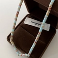 Handmade beaded necklace with light blue stones, marble beads and gold spacers - XL0163-Blue Brown Beaded Necklace