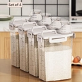 Set di 4 contenitori trasparenti per cereali con coperchi bianchi e misurini graduati - Confezione da 4 - Barattolo per Cereali da 2.5L
