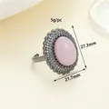 Vintage style oval ring with pink cat's eye stone and black gunmetal finish - R-0158 Pink Gemstone Open Ring / Gunmetal