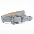 Lichtblauwe vintage western PU-leren riem met zilveren sternagels en gegraveerde gesp - 107cm*2.8cm / Hemelsblauw