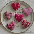 Handmade red fabric heart ornaments with dots and stripes in a ceramic plate - Heart Shaped / Set of 6