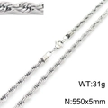 Titanium steel twist rope chain necklace in silver finish with lobster clasp and 550x5mm size - 5mm-55cm(KN228862-Z)
