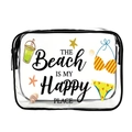 Transparent PVC makeup bag with black zipper and Beach Is My Happy Place print - 018-Beach Happy Place BW