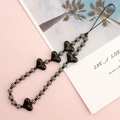 Ciondolo per telefono fai-da-te con cuori neri in acrilico e perline tonde a righe nere - Cuore Nero (K896)