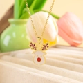 Christmas reindeer necklace in gold finish with white enamel and red rhinestones - Cute Reindeer / Gold