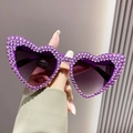 Purple heart-shaped sunglasses with sparkling rhinestones and gradient lenses - Solid Purple with Rhinestones