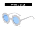 Cute white flower petal sunglasses for kids with vibrant blue round lenses - Glossy Porcelain White Frame Blue Lens