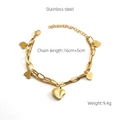 Bracelet double rang en acier inoxydable doré 18K avec cinq breloques en forme de cœur - Style Cœur (408) / Or