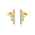 Minimalist S925 sterling silver bar earrings with gold plating and paved zircons - 925 Silver / 18K Gold