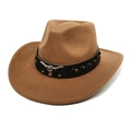 Chapeau de cowboy en feutre marron avec tête de taureau argentée et rivets dorés - M (56-58cm) / Kaki