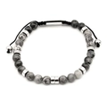 Men's beaded bracelet featuring natural grey map stone and adjustable black cord strap - Map Stone Style (B070)