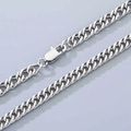 Polished silver titanium steel curb chain necklace with secure lobster clasp for men and women - 6.5mm Rectangular Clasp