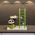 Cute panda desktop organizer with golden tray and green bamboo ladder detail - Panda Ladder Storage [Bamboo Basket]