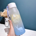 Gradient blue plastic water bottle with white lid and purple strap featuring deer patterns - Upgraded PC Plastic / 500ml / Frosted Blue