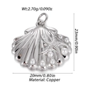 Detailed silver shell pendant with starfish and pearls including dimensions and weight info - Silver Shell Pearl