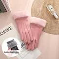 Gants d'hiver roses pour femmes avec bordure en fausse fourrure et fonction tactile - Taille unique / Bordure Fausse Fourrure Trois-Lignes Rose (Doublé Peluche)