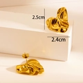 18K gold plated titanium irregular lava style stud earrings measuring 2.5cm by 2.4cm - Wrinkled Heart / Gold